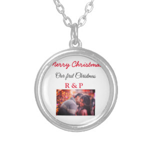Our first Christmas add name photo wedding engaged Silver Plated Necklace