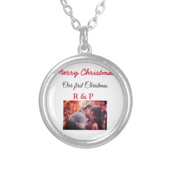 Our First Christmas Add Name Photo Wedding Engaged Silver Plated Necklace by Articolory at Zazzle