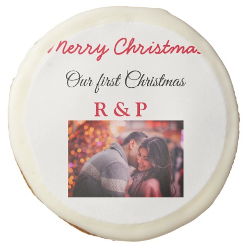 Our first Christmas add name photo wedding engaged Sugar Cookie