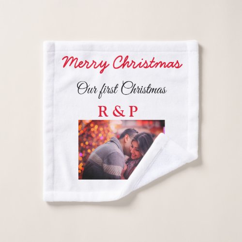 Our first Christmas add name photo wedding engaged Wash Cloth