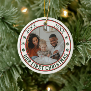 "Our First Christmas" Adoption New Baby Photo Ceramic Ornament
