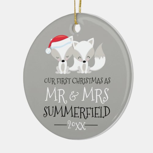 Our First Christmas Arctic Fox Personalized Ceramic Ornament