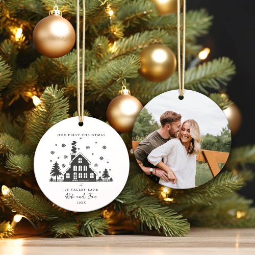 Our First Christmas as a Couple Minimalist Photo  Ceramic Ornament