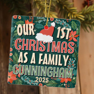 Our First Christmas As A Family Colorful Wreath Ceramic Ornament