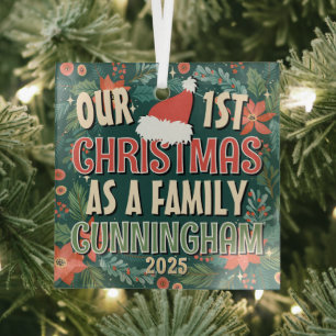 Our First Christmas As A Family Colorful Wreath Glass Ornament