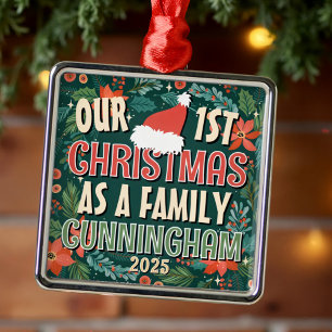 Our First Christmas As A Family Colorful Wreath Metal Ornament