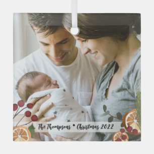 Our first Christmas as a family Custom photo Glass Ornament