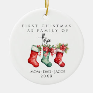 Our First Christmas as a family of 3 custom names Ceramic Ornament