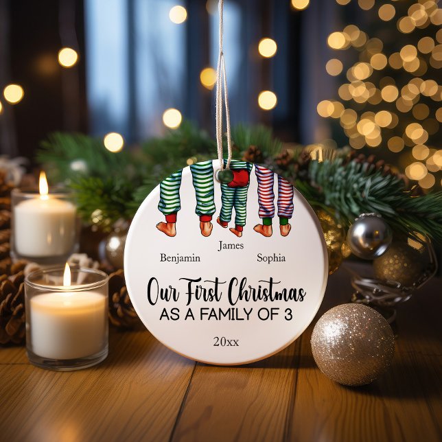 Our First Christmas as a family of 3 custom names Ceramic Ornament (Creator Uploaded)