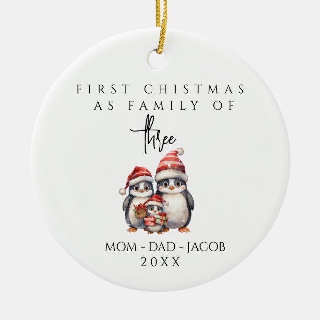 Our First Christmas as a family of 3 custom names Ceramic Ornament (Front)