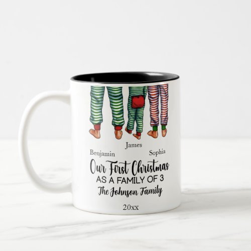 Our First Christmas as a family of 3 custom names Two_Tone Coffee Mug