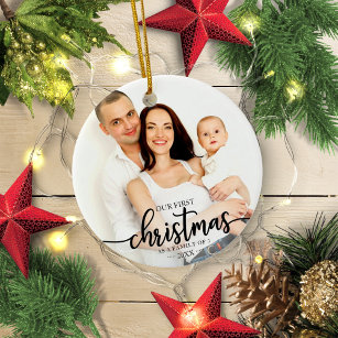 Our First Christmas As A Family Of 3 Elegant Photo Ceramic Ornament