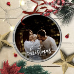 Our First Christmas As A Family Of 3 Elegant Photo Metal Ornament<br><div class="desc">Our First Christmas As A Family Of 3 Elegant Photo Ornament</div>
