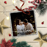 Our First Christmas As A Family Of 3 Elegant Photo Metal Ornament<br><div class="desc">Our First Christmas As A Family Of 3 Elegant Photo Ornament</div>