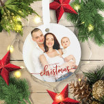 Our First Christmas As A Family Of 3 Elegant Photo Ornament<br><div class="desc">Our First Christmas As A Family Of 3 Elegant Photo Ceramic Ornament</div>