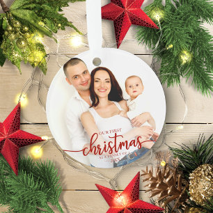 Our First Christmas As A Family Of 3 Elegant Photo Ornament