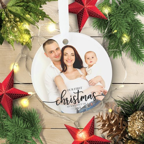 Our First Christmas As A Family Of 3 Elegant Photo Ornament