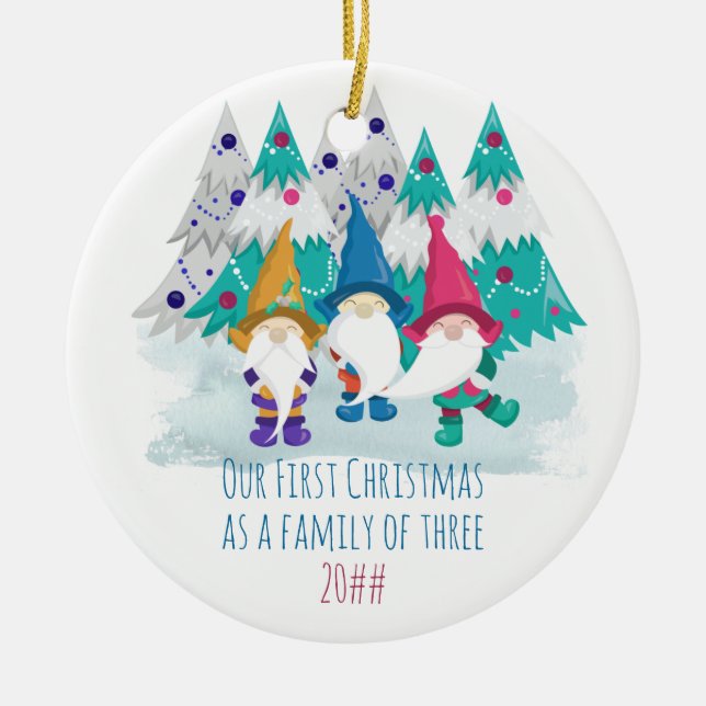 Our First Christmas as a Family of 3 | Gnome Ceramic Ornament (Front)