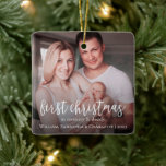 Our First Christmas As A Family of 3 Photo Ceramic Ornament<br><div class="desc">Celebrate your first Christmas as a family of 3 with this simple photo ornament. Change "as mommy and daddy" to "as a family of 3" or any wording of your choice. Add a family photo and your names to create the perfect keepsake to celebrate your first christmas as a new...</div>