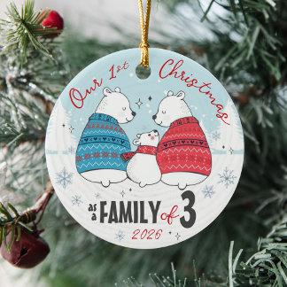 Our First Christmas as a Family of 3 Polar Bears Ceramic Ornament