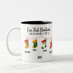 Our First Christmas as a family of 4 custom names Two-Tone Coffee Mug