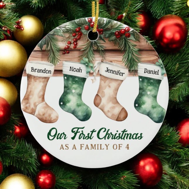 Our First Christmas As A Family Of 4 Holiday Ceramic Ornament (Creator Uploaded)