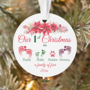 Our First Christmas As A Family Of 4 Poinsettia Ornament
