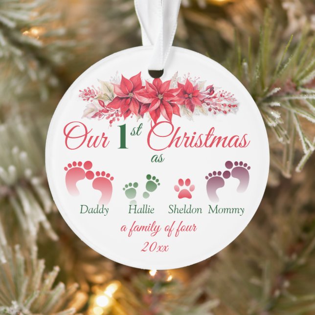Our First Christmas As A Family Of 4 Poinsettia  Ornament (Tree)