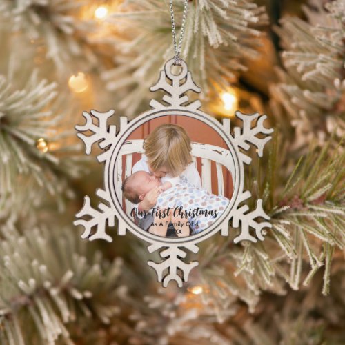 Our First Christmas As A Family Of 4 Snowflake Pewter Christmas Ornament