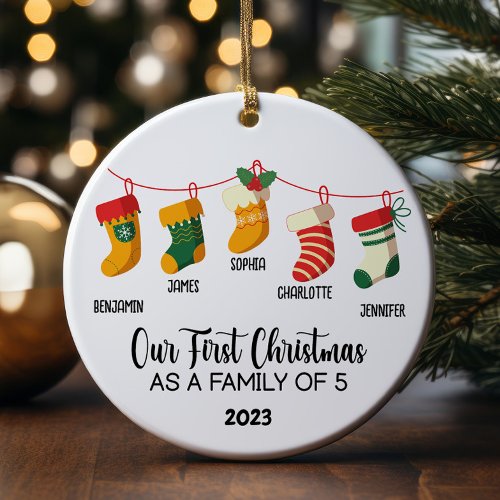 Our First Christmas as a family of 5 custom names Ceramic Ornament