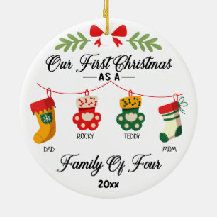 Our First Christmas as a Family Of Four & 2 Pet Ceramic Ornament