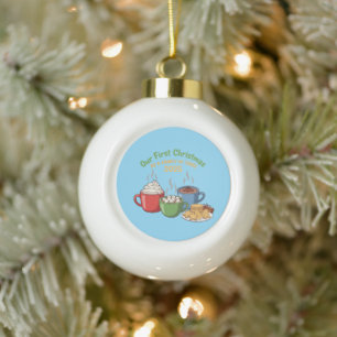"Our First Christmas As A Family Of Three 2025 Ceramic Ball Christmas Ornament