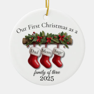 Our First Christmas as a Family of Three 2025 Ceramic Ornament