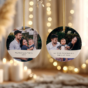 Our First Christmas As A Family Of Three 2 Photo Ceramic Ornament