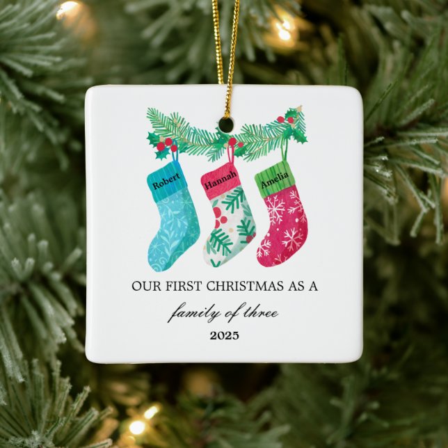 Our First Christmas as a Family of Three Ceramic Ornament (Tree)