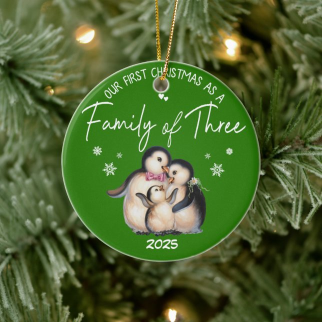 Our First Christmas As a Family of Three Ceramic Ornament (Tree)