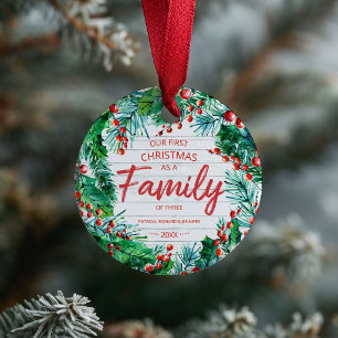 Our First Christmas As A Family Of Three Rustic Ceramic Ornament
