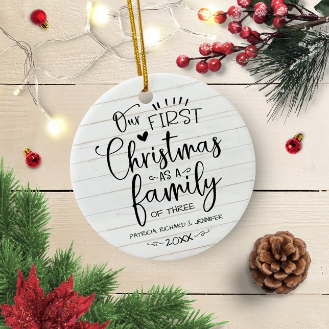 Our First Christmas As A Family Rustic Farmhouse Ceramic Ornament (Creator Uploaded)