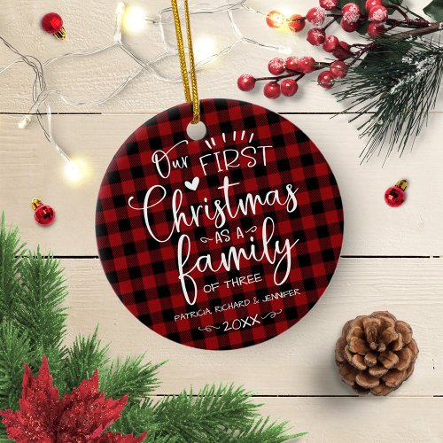 Our First Christmas As A Family Rustic Farmhouse Ceramic Ornament