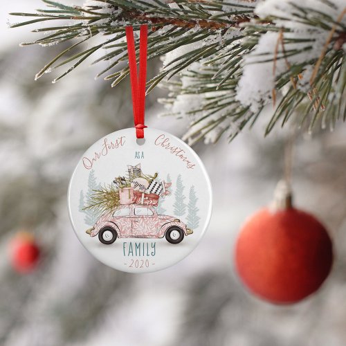 Our First Christmas as a Family Watercolor Car Ceramic Ornament