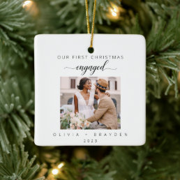 Our First Christmas As Engaged Photo Minimalist Ceramic Ornament