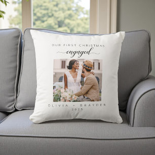 Our First Christmas As Engaged Photo Minimalist Throw Pillow