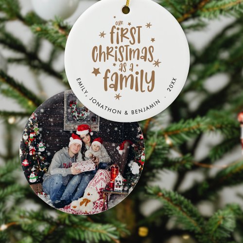 Our First Christmas As Family Name Year Photo Ceramic Ornament