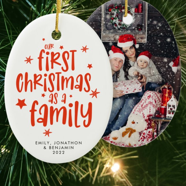 Our First Christmas As Family Photo Names Year Cer Ceramic Ornament (Creator Uploaded)