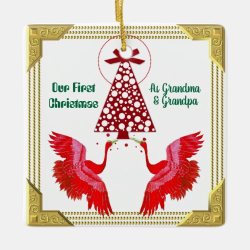 Our First Christmas As Grandma Grandpa 2 Swans Fun Ceramic Ornament