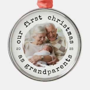 Our First Christmas as Grandparents 2025 Photo Metal Ornament