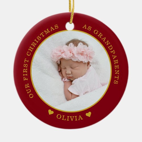 Our First Christmas As Grandparents 2 Photo Red Ceramic Ornament