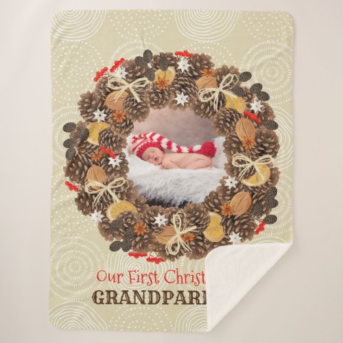 Our First Christmas as Grandparents Add Your Photo Sherpa Blanket
