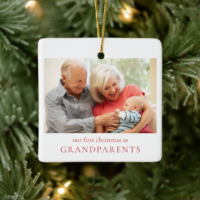 Our First Christmas as Grandparents Baby Photo Ceramic Ornament (Tree)