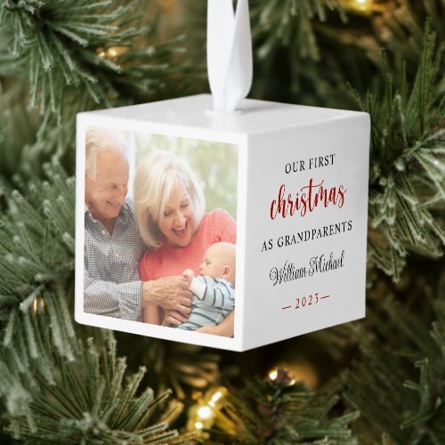 Our First Christmas as Grandparents Baby Photo Cube Ornament